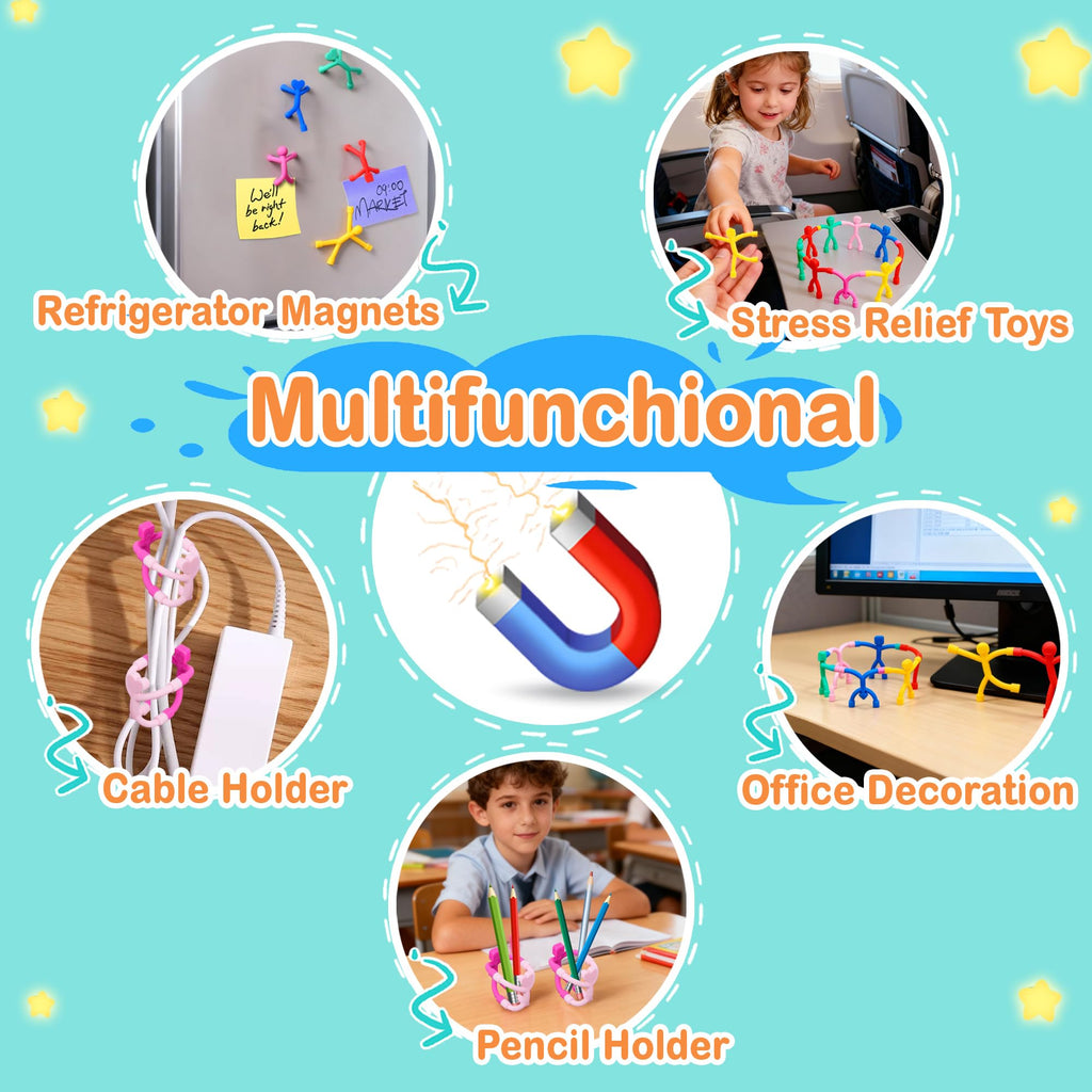 12-Pack Magnetic People Figures – Silicone Bendable Toys for Travel, Fridge, Whiteboard – Screen-Free Fun for Kids Ages 3+
