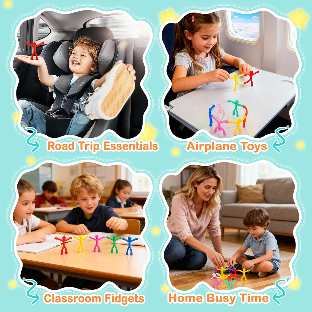 12-Pack Magnetic People Figures – Silicone Bendable Toys for Travel, Fridge, Whiteboard – Screen-Free Fun for Kids Ages 3+