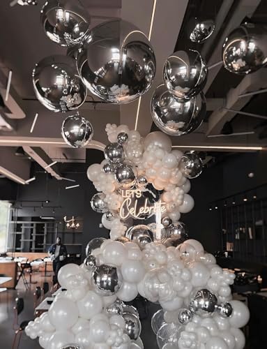 12-Pack Metallic Silver 4D Foil Balloons – 22", 15", 10" Sizes for Parties