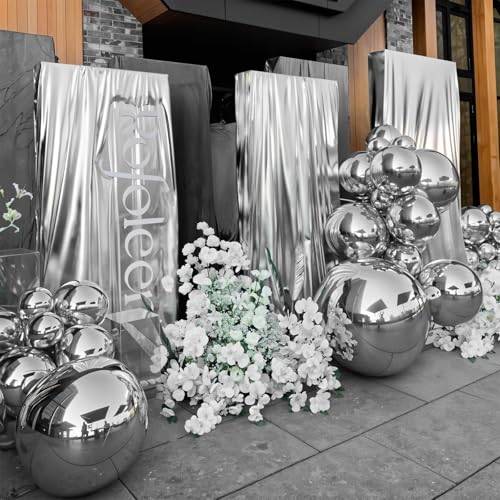 12-Pack Metallic Silver 4D Foil Balloons – 22", 15", 10" Sizes for Parties