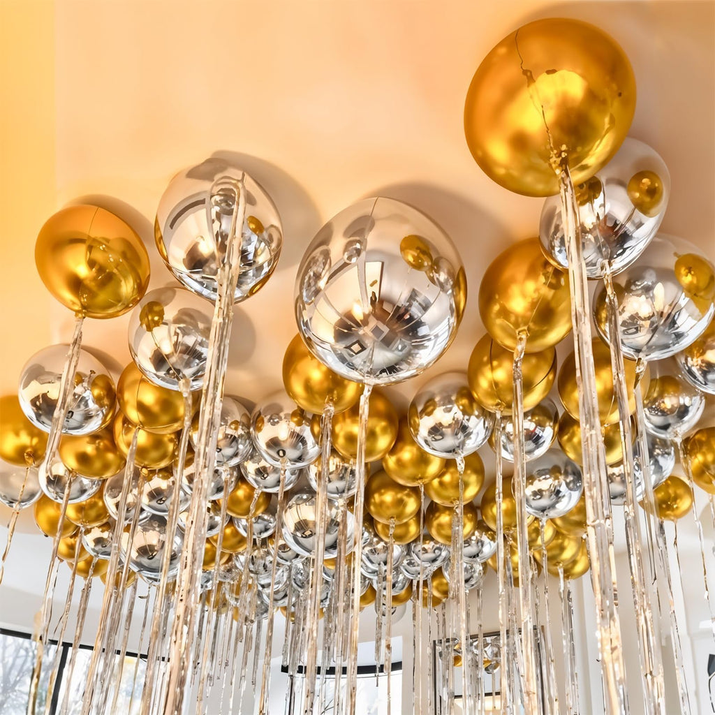 12-Pack Metallic Silver 4D Foil Balloons – 22", 15", 10" Sizes for Parties
