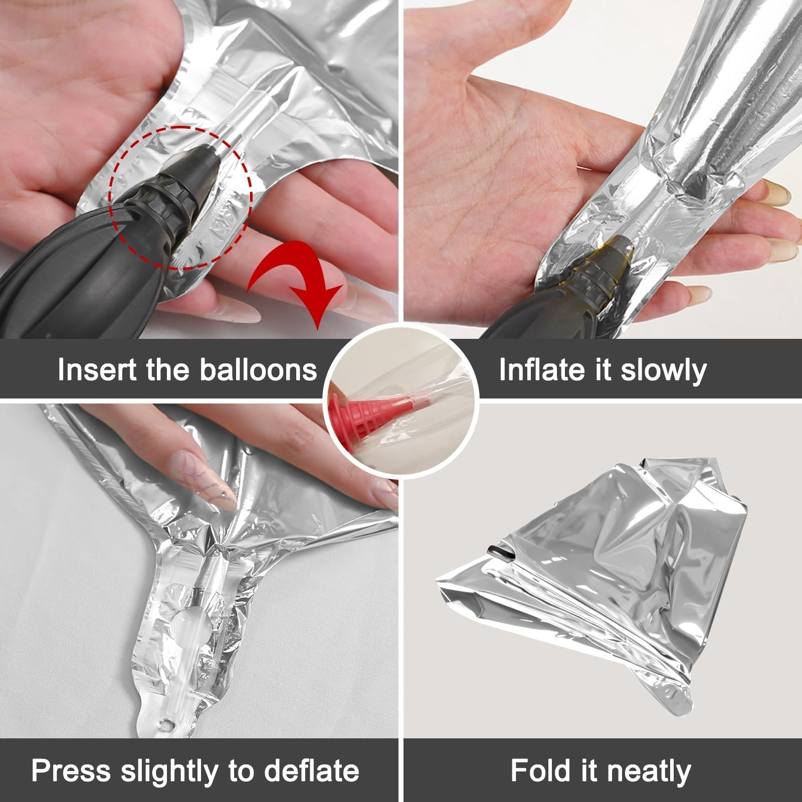 12-Pack Metallic Silver 4D Foil Balloons – 22", 15", 10" Sizes for Parties