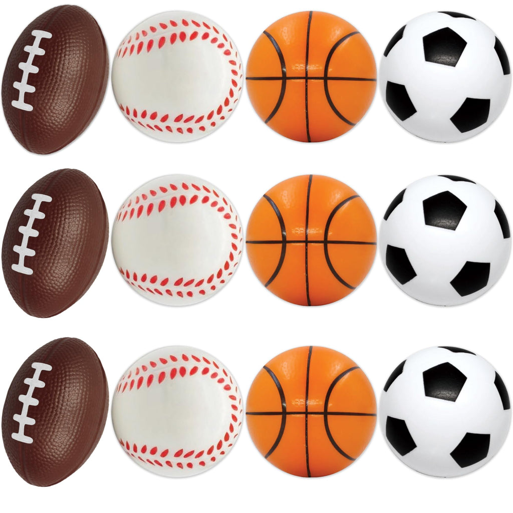 12-Pack Mini Foam Sports Balls – Soccer, Basketball, Football, Baseball Mix for Stress Relief & Party Favors