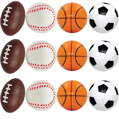 12-Pack Mini Foam Sports Balls – Soccer, Basketball, Football, Baseball Mix for Stress Relief & Party Favors