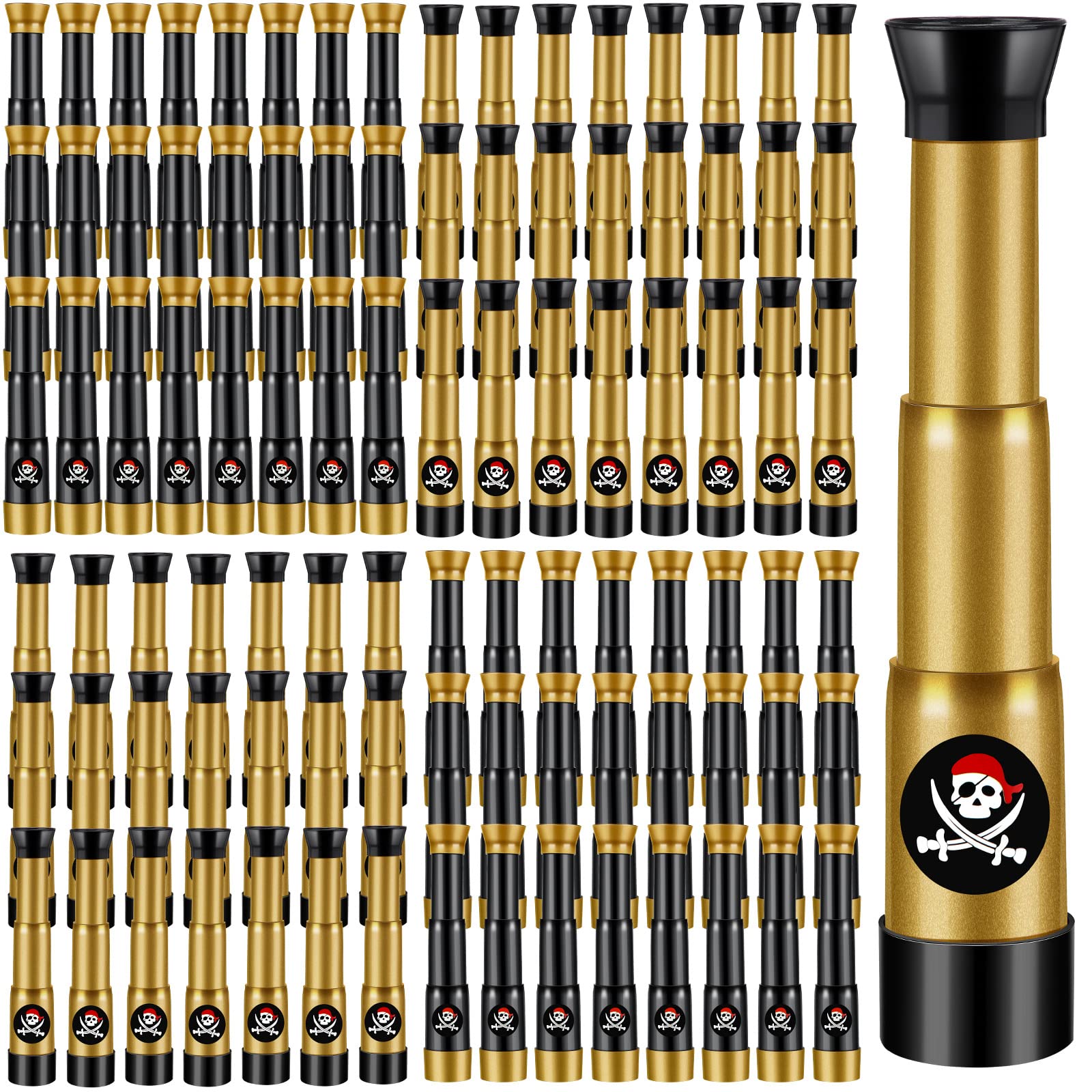 12-Pack Pirate Telescope Toys for Kids - Adjustable Spyglass Party Favors in Black & Bronze