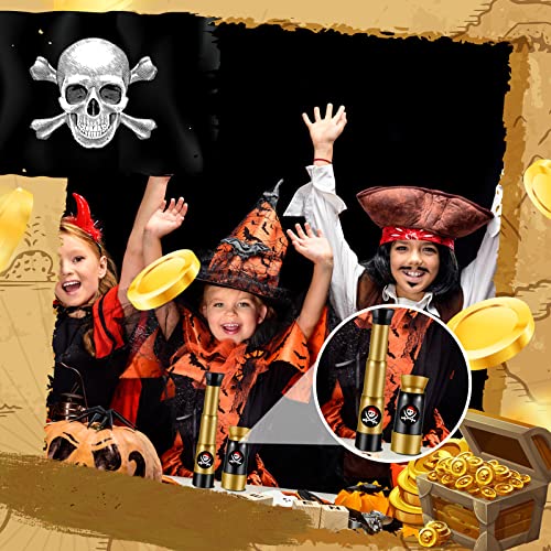 12-Pack Pirate Telescope Toys for Kids - Adjustable Spyglass Party Favors in Black & Bronze
