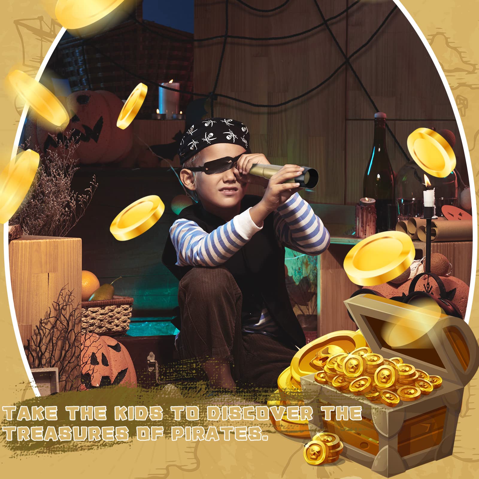 12-Pack Pirate Telescope Toys for Kids - Adjustable Spyglass Party Favors in Black & Bronze
