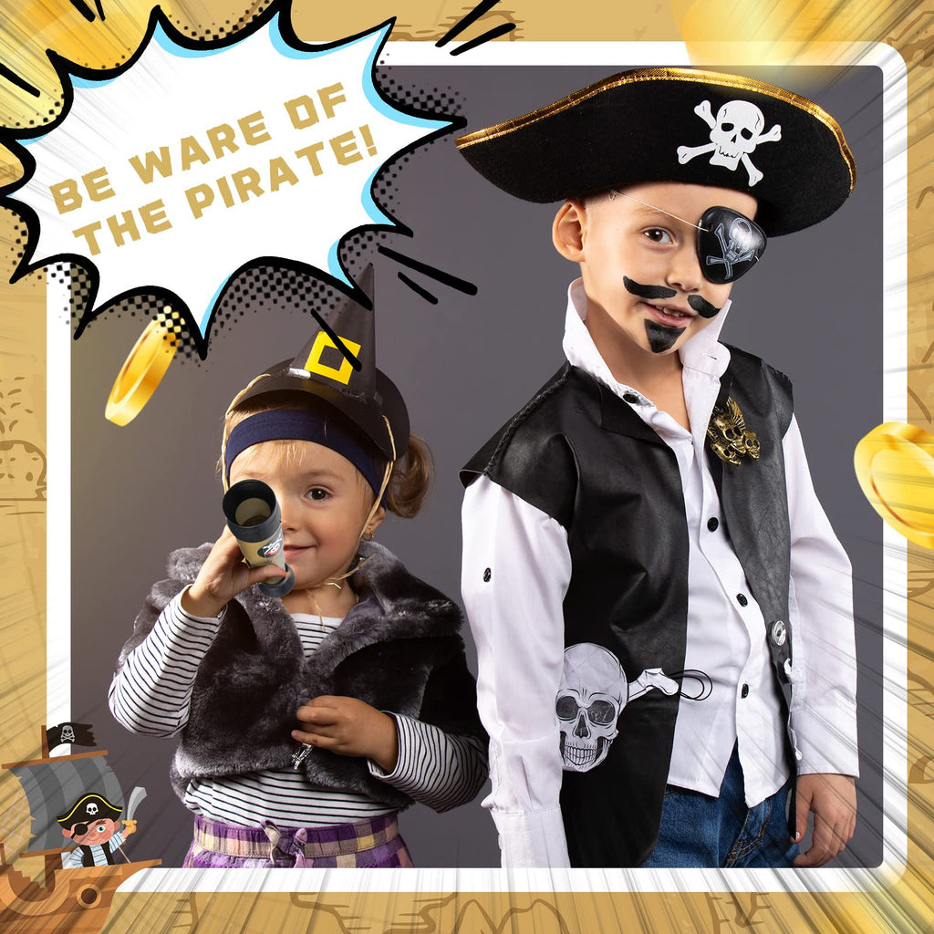 12-Pack Pirate Telescope Toys for Kids - Adjustable Spyglass Party Favors in Black & Bronze