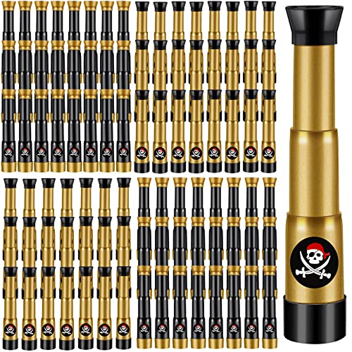 12-Pack Pirate Telescope Toys for Kids - Adjustable Spyglass Party Favors in Black & Bronze