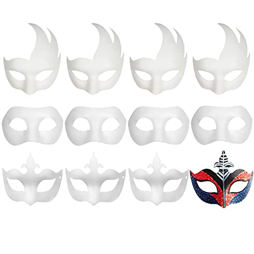 12-Pack Plain White Paper Masks for DIY Painting – Mardi Gras, Cosplay & Masquerade