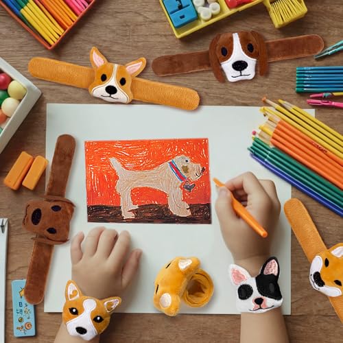 12-Pack Plush Dog Slap Bracelets – Cute Animal Wrist Toys for Party Favors and Gifts