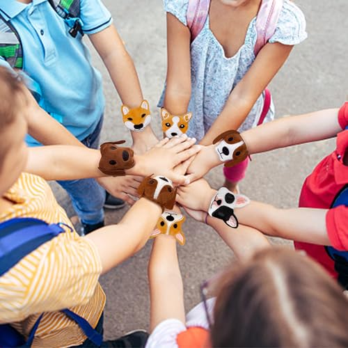 12-Pack Plush Dog Slap Bracelets – Cute Animal Wrist Toys for Party Favors and Gifts