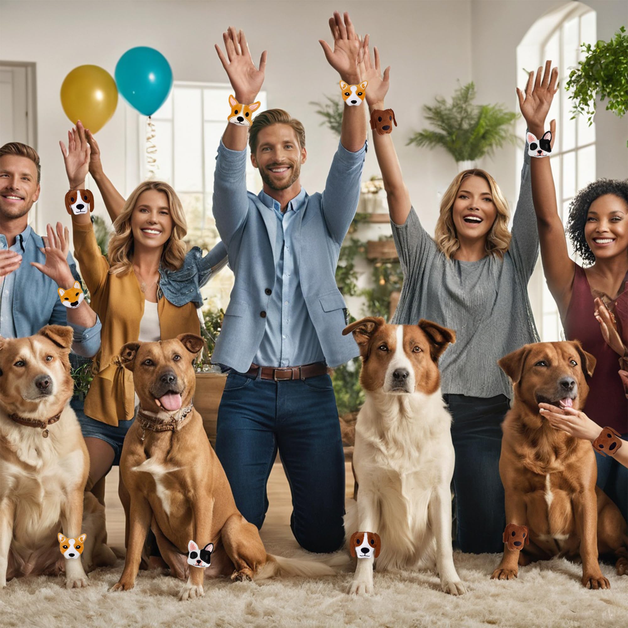 12-Pack Plush Dog Slap Bracelets – Cute Animal Wrist Toys for Party Favors and Gifts