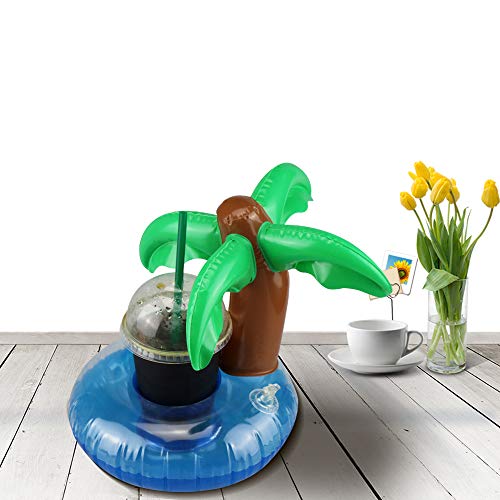 12 Pack Pool Drink Holders - Inflatable Cup Coasters with Mini Air Pump (Flamingo, Cactus, Palm Tree, Pineapple)