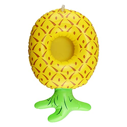 12 Pack Pool Drink Holders - Inflatable Cup Coasters with Mini Air Pump (Flamingo, Cactus, Palm Tree, Pineapple)