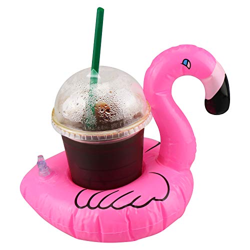 12 Pack Pool Drink Holders - Inflatable Cup Coasters with Mini Air Pump (Flamingo, Cactus, Palm Tree, Pineapple)