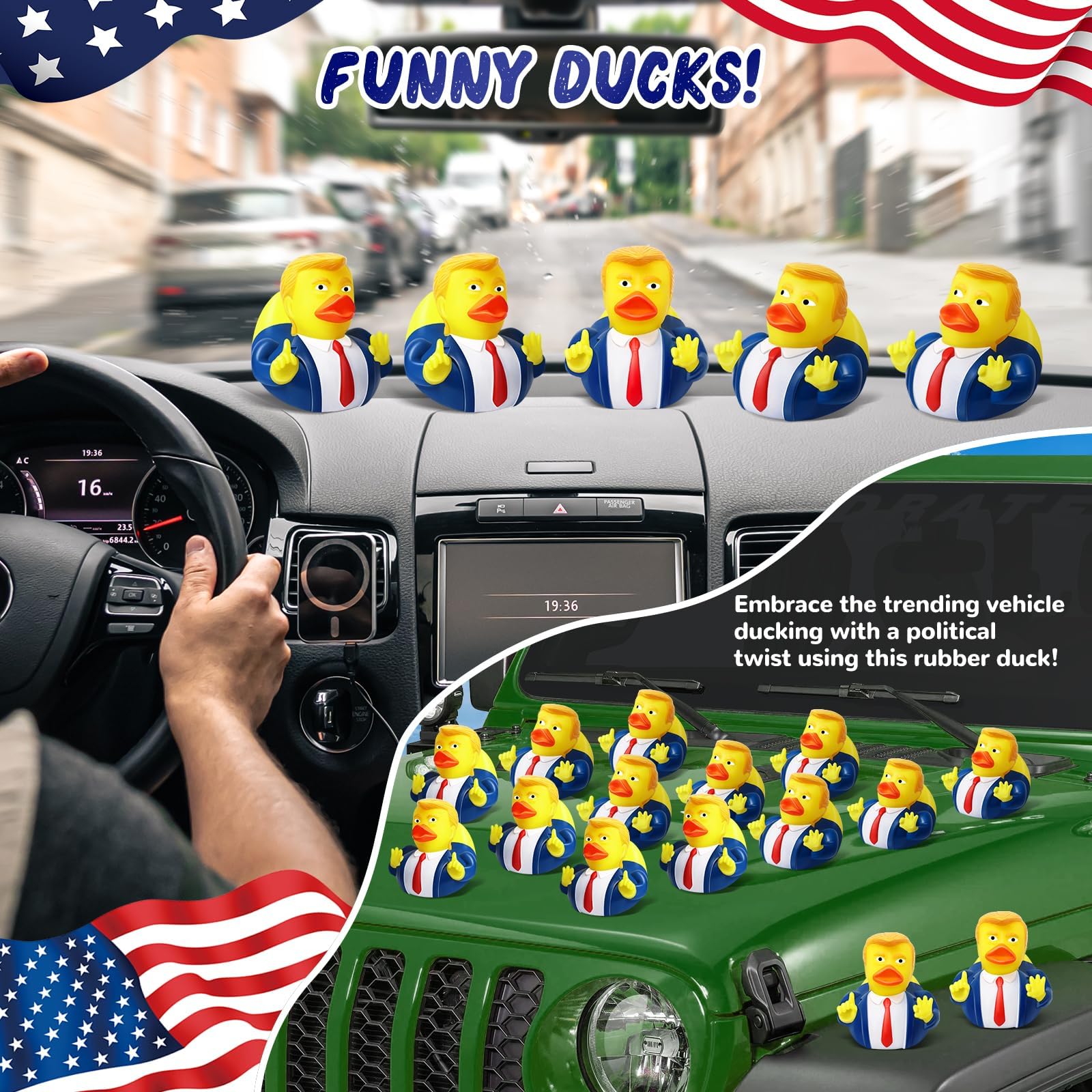 12 Pack President Rubber Ducks – Funny Patriotic Duckies for Bath, Car Dashboard, and Party Favors