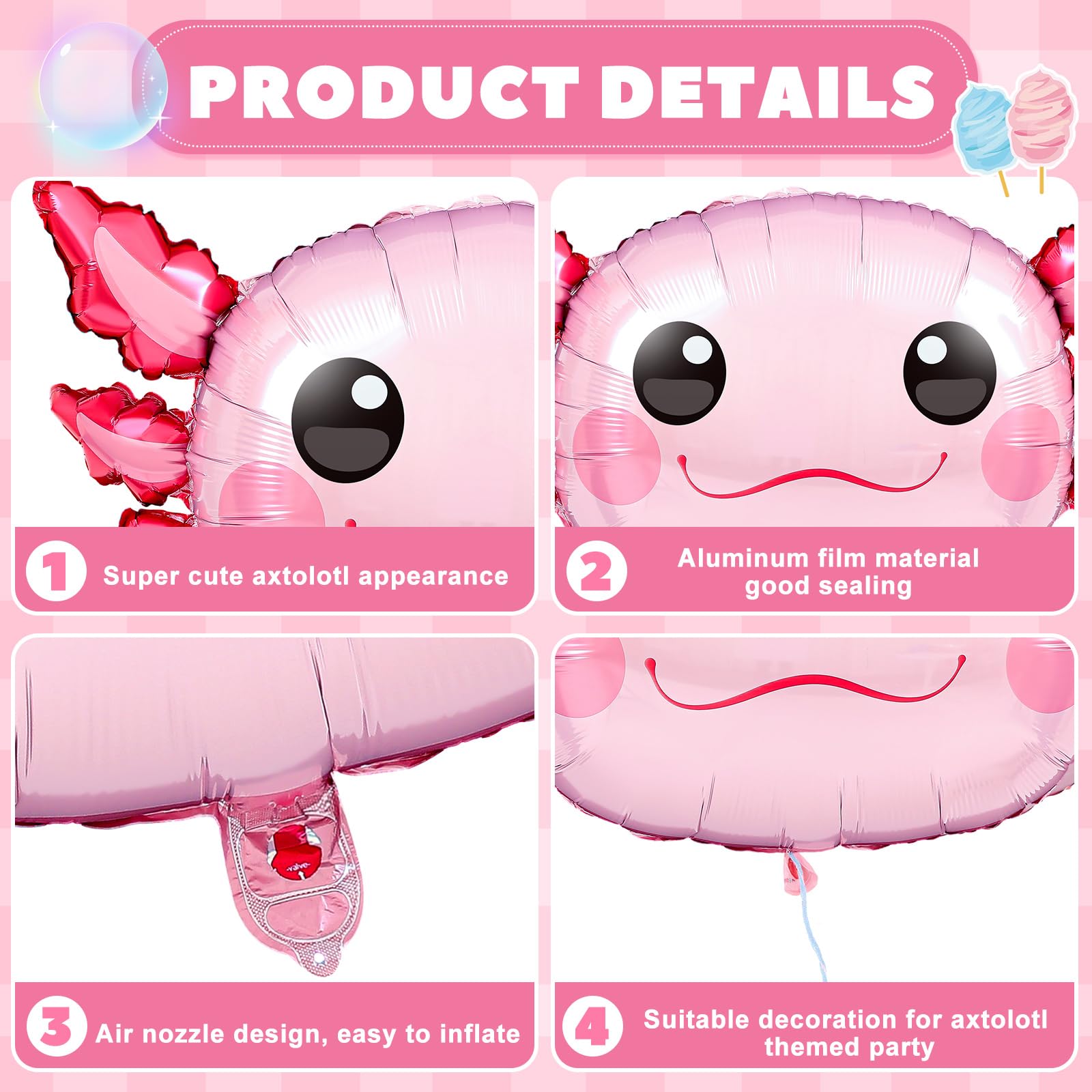 12 Pack PullCrease Axolotl Balloons – 34 Inch Pink Aluminum Foil Birthday Party Decorations