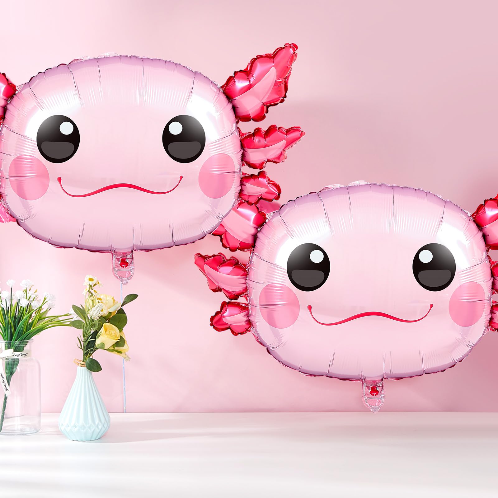 12 Pack PullCrease Axolotl Balloons – 34 Inch Pink Aluminum Foil Birthday Party Decorations