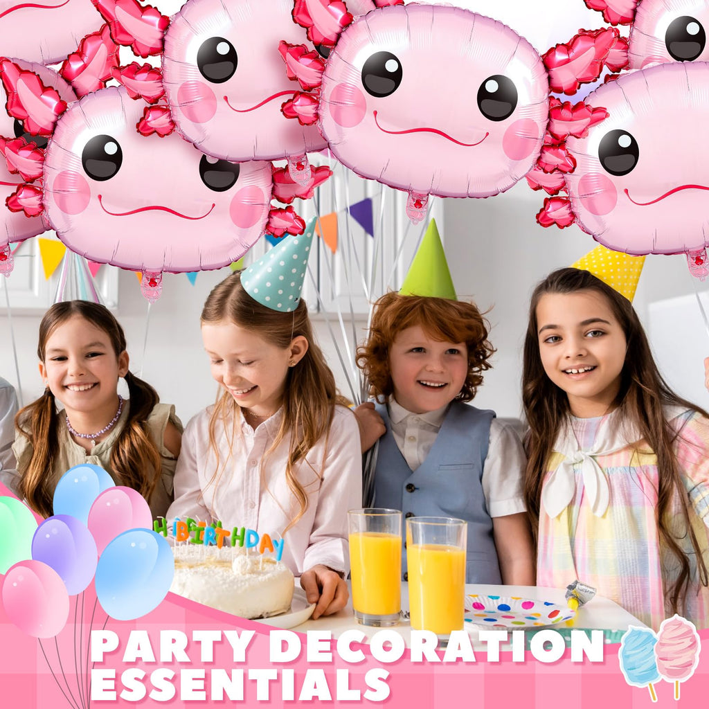 12 Pack PullCrease Axolotl Balloons – 34 Inch Pink Aluminum Foil Birthday Party Decorations