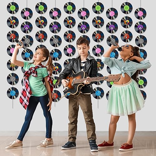 12 Pack Retro Vinyl Record Banners for 50s Theme Parties - 7 Patterns per String, 110cm Strips