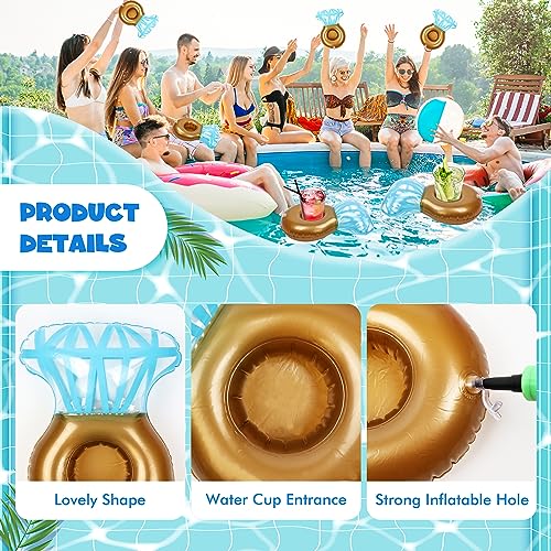 12-Pack ROSUN Inflatable Drink Holder - Blue Diamond Pattern Pool Float for Cans & Wine Glasses