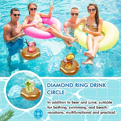 12-Pack ROSUN Inflatable Drink Holder - Blue Diamond Pattern Pool Float for Cans & Wine Glasses
