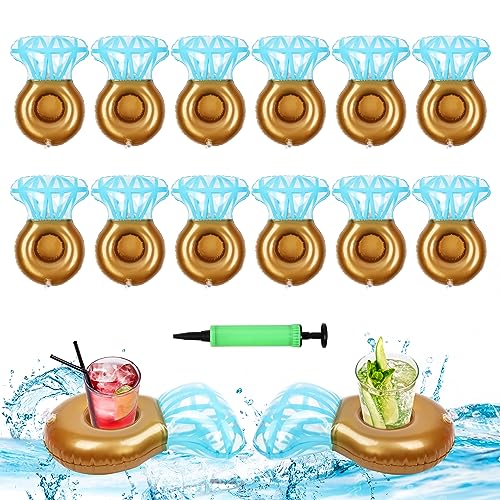12-Pack ROSUN Inflatable Drink Holder - Blue Diamond Pattern Pool Float for Cans & Wine Glasses