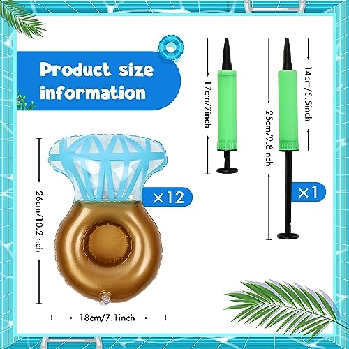 12-Pack ROSUN Inflatable Drink Holder - Blue Diamond Pattern Pool Float for Cans & Wine Glasses