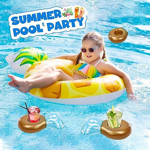 12-Pack ROSUN Inflatable Drink Holder - Blue Diamond Pattern Pool Float for Cans & Wine Glasses