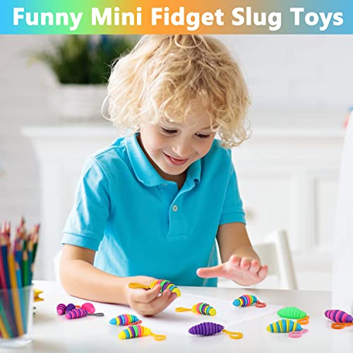 12 Pack Sensory Slug Fidget Toys – Articulated Stretch Caterpillars for Anxiety Relief and Party Favors