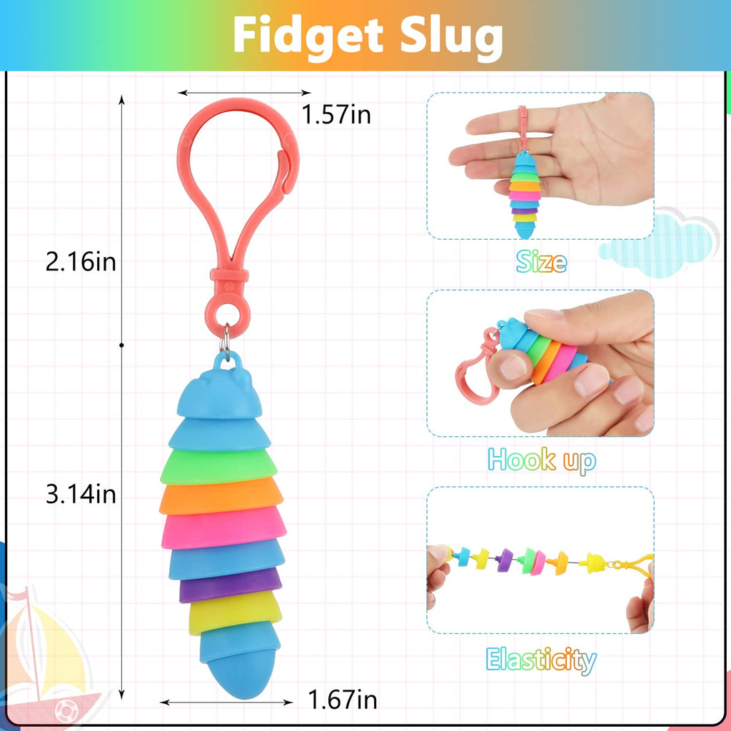 12 Pack Sensory Slug Fidget Toys – Articulated Stretch Caterpillars for Anxiety Relief and Party Favors