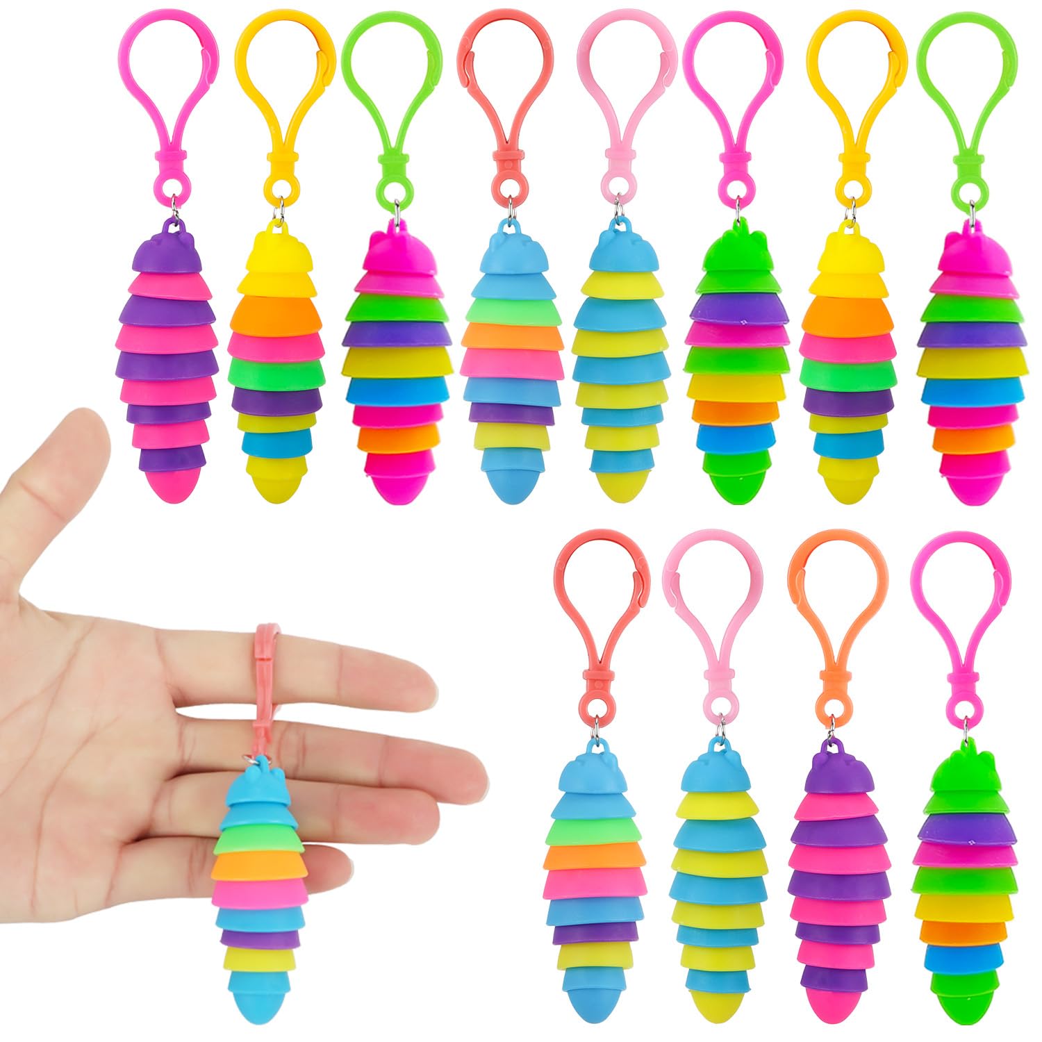 12 Pack Sensory Slug Fidget Toys – Articulated Stretch Caterpillars for Anxiety Relief and Party Favors