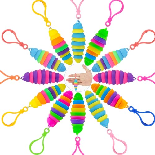 12 Pack Sensory Slug Fidget Toys – Articulated Stretch Caterpillars for Anxiety Relief and Party Favors