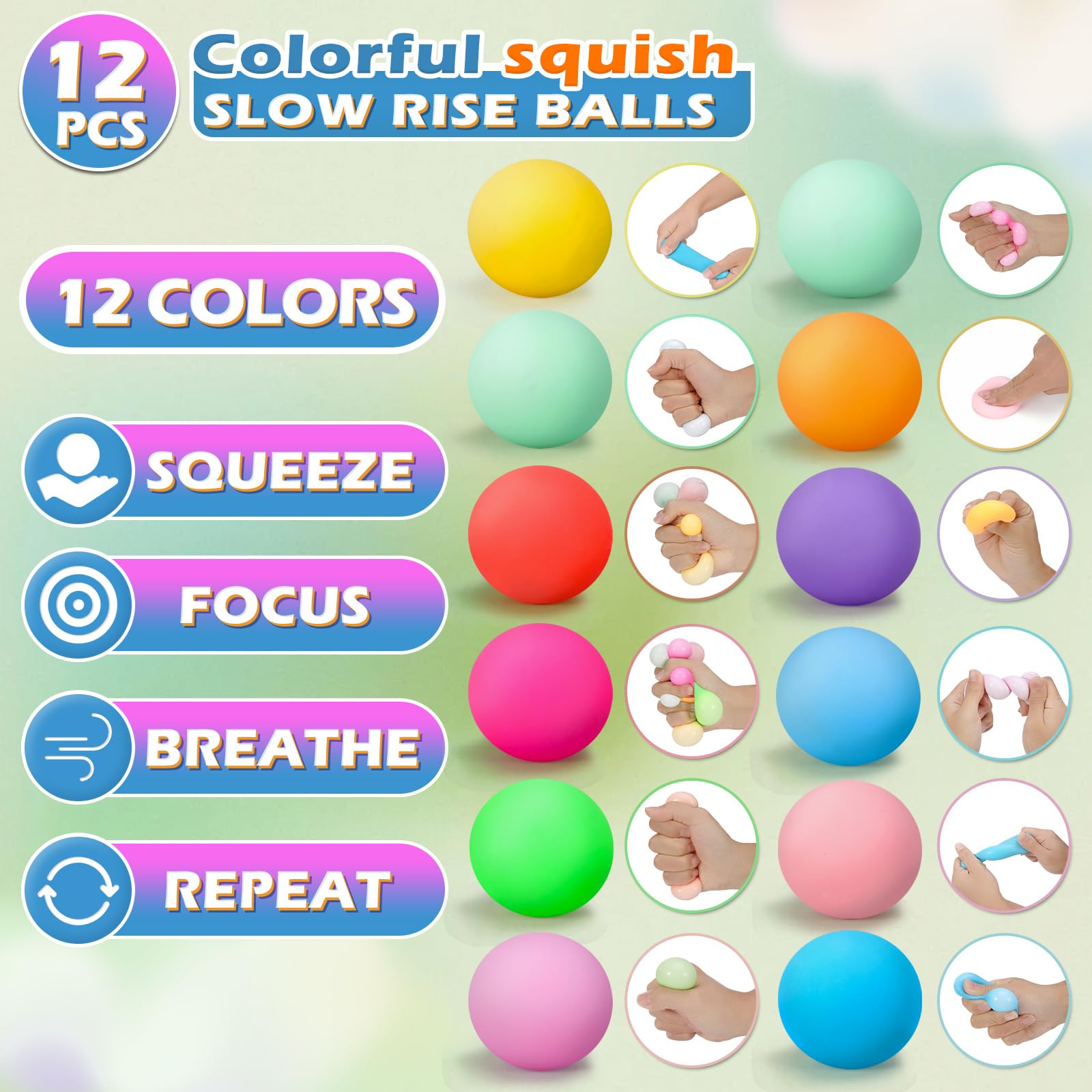 12-Pack Squeeze Stress Balls Set - Assorted Colors Fidget Toys for Anxiety Relief and Sensory Play