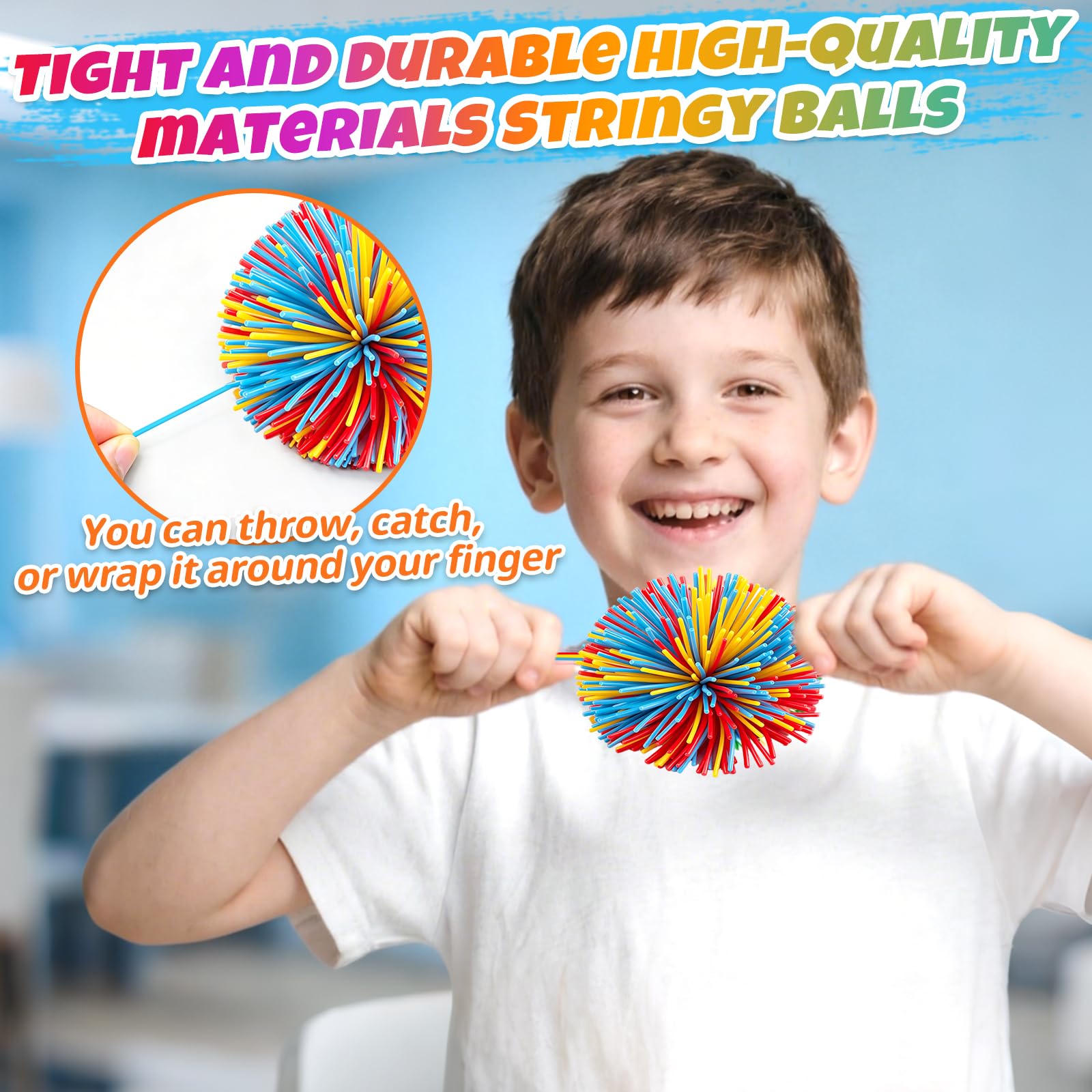 12 Pack Stringy Balls Fidget Toys – 2.75" Silicone Bouncy Stress Balls for Kids & Adults by Bloolilies