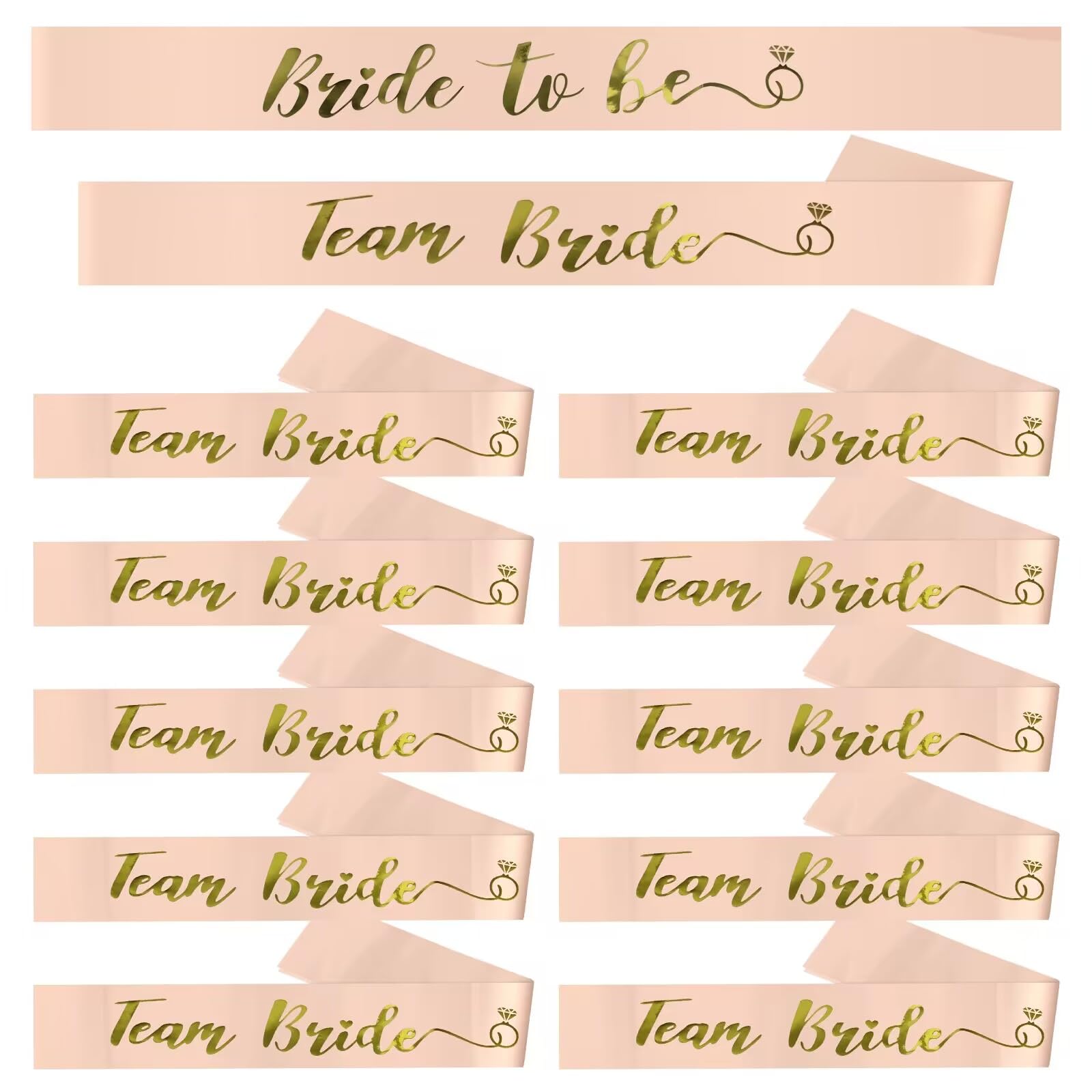 12-Pack Team Bride Sash Set for Bachelorette Party – Rose Gold Fabric Sashes (1 Bride + 11 Team)