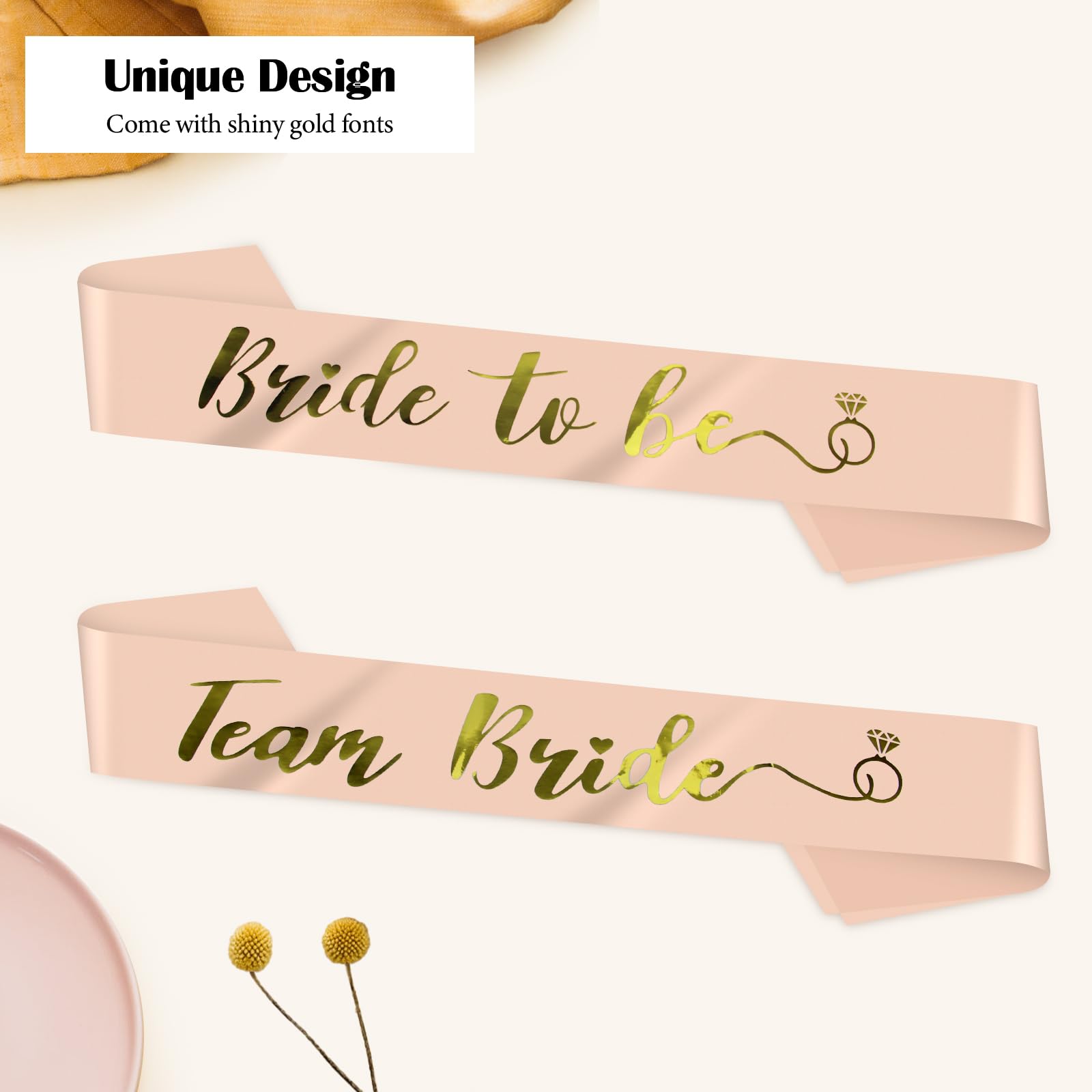 12-Pack Team Bride Sash Set for Bachelorette Party – Rose Gold Fabric Sashes (1 Bride + 11 Team)
