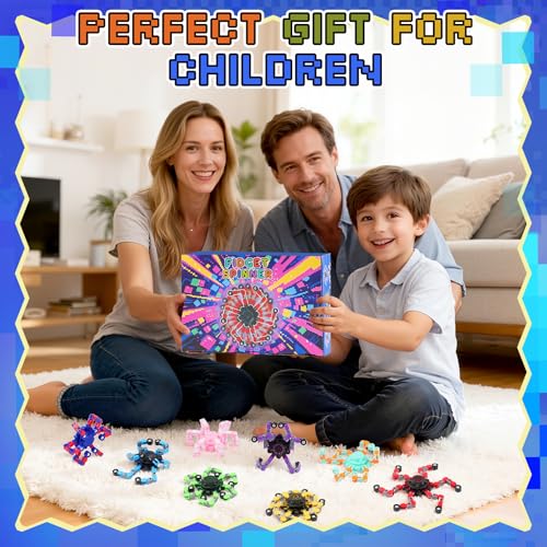 12 Pack Transformable Robot Fidget Spinners – DIY Chain Spinner Toys for Kids Adults Party Favors