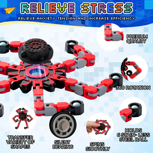12 Pack Transformable Robot Fidget Spinners – DIY Chain Spinner Toys for Kids Adults Party Favors