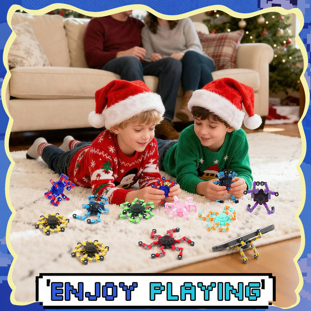 12 Pack Transformable Robot Fidget Spinners – DIY Chain Spinner Toys for Kids Adults Party Favors