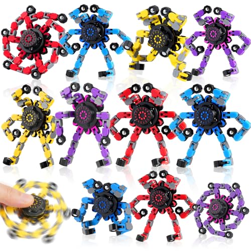 12 Pack Transformable Robot Fidget Spinners – DIY Chain Spinner Toys for Kids Adults Party Favors