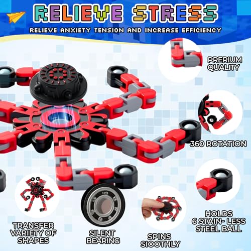 12 Pack Transformable Robot Fidget Spinners – DIY Chain Spinner Toys for Kids Adults Party Favors
