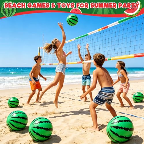 12 Pack Watermelon Beach Balls by TURNMEON – 16'' and 14'' Inflatable Beach Balls for Summer Pool Parties, Luaus, and Outdoor Fun