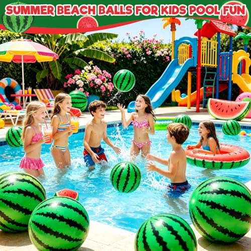 12 Pack Watermelon Beach Balls by TURNMEON – 16'' and 14'' Inflatable Beach Balls for Summer Pool Parties, Luaus, and Outdoor Fun