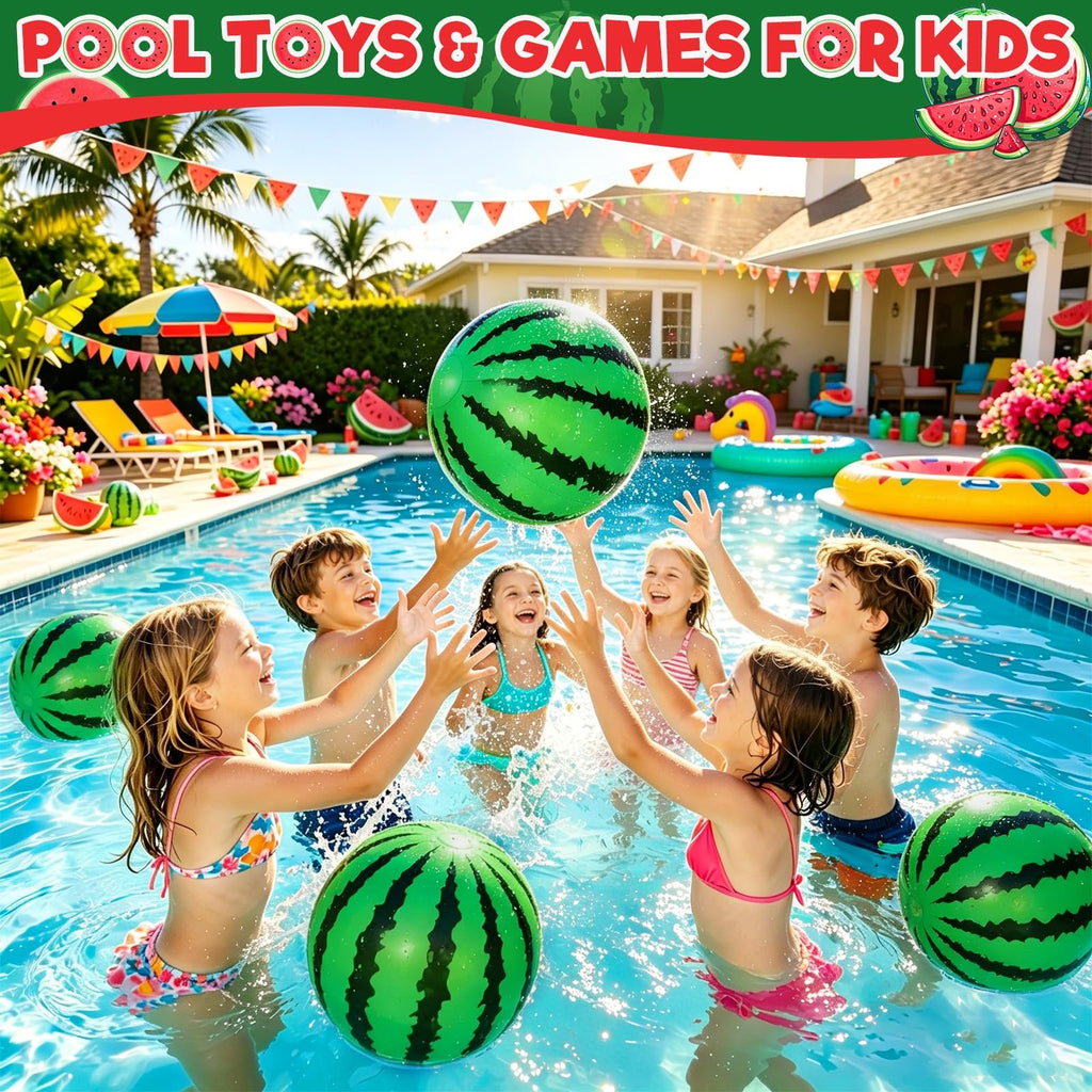 12 Pack Watermelon Beach Balls by TURNMEON – 16'' and 14'' Inflatable Beach Balls for Summer Pool Parties, Luaus, and Outdoor Fun