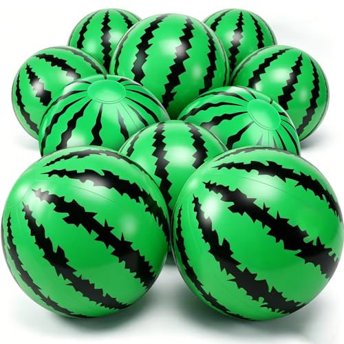 12 Pack Watermelon Beach Balls by TURNMEON – 16'' and 14'' Inflatable Beach Balls for Summer Pool Parties, Luaus, and Outdoor Fun