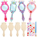 12-Pack Wooden Princess Mirror Craft for Kids | DIY Paint & Gem Stickers