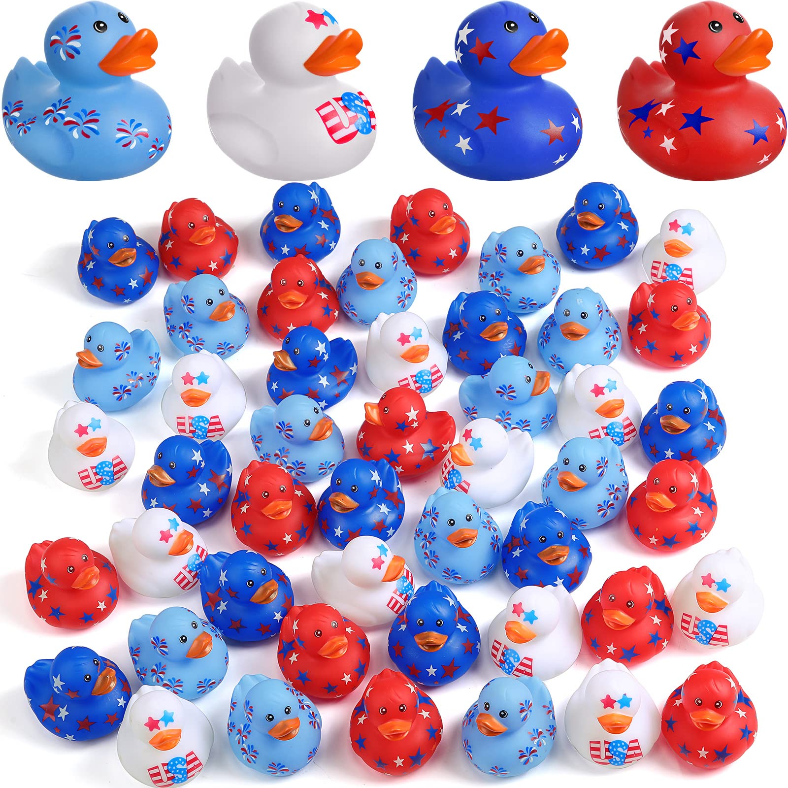 12 Patriotic Rubber Ducks - 4th of July Independence Day Bath Toys, 2 Inch USA Flag Ducks for Kids