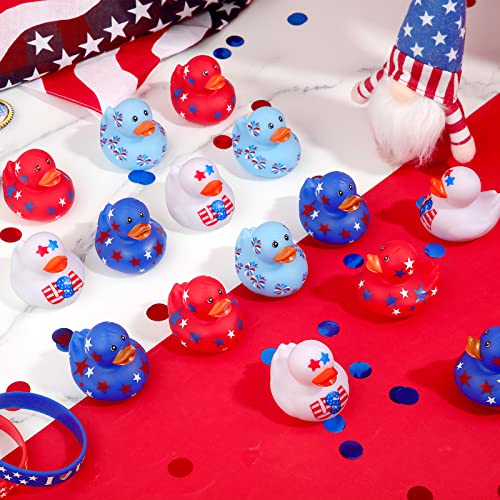 12 Patriotic Rubber Ducks - 4th of July Independence Day Bath Toys, 2 Inch USA Flag Ducks for Kids